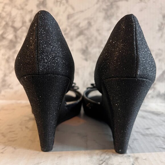 Nina Veleria Wedges Size 7 Black Glitterati Rhinestone Detail Open Toe … - Picture 5 of 12